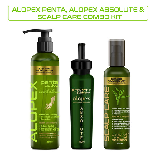 Complete Treatment Kit For Acute Hair Fall - Absolute Solution, Scalp Care, Alopex shampoo, Blocks hair fall & Fights Dandruff & Itchiness, New Hair Growth