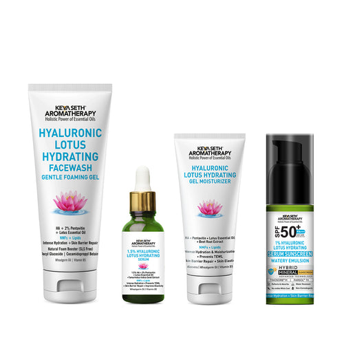 SPA Hydration Barrier Protect Core Ritual Kit - Lotus Hyaluronic Hydrating Skincare, Face Wash, Hydrating Serum, Gel Moisturizer & SPF 50 PA+++ Sunscreen for Intense Hydration - Keya Seth Aromatherapy