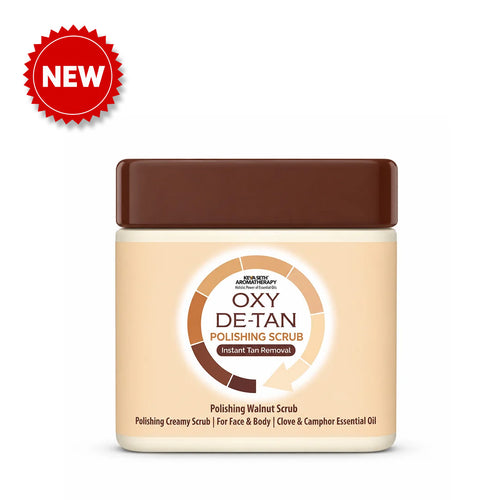 Oxy De Tan Face & Body Polishing Walnut Scrub - Removes Tan, Glowing & Lightens Skin with Essential Oils - Keya Seth Aromatherapy