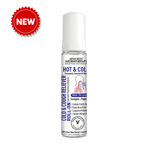 Hot & Cold – Cold & Cough Reliever Roll-On for Runny Nose, Congestion, Sneezing with Eucalyptus & Peppermint Essential Oils - Keya Seth Aromatherapy