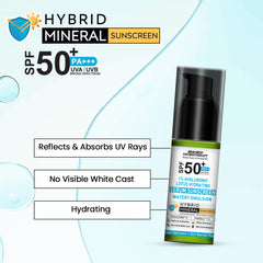 1% Hyaluronic Lotus Hydrating Serum Hybrid Mineral Sunscreen SPF 50 PA+++, Watery Emulsion,No White Cast, Water Resistant, Tinosorb M + Parsol TX