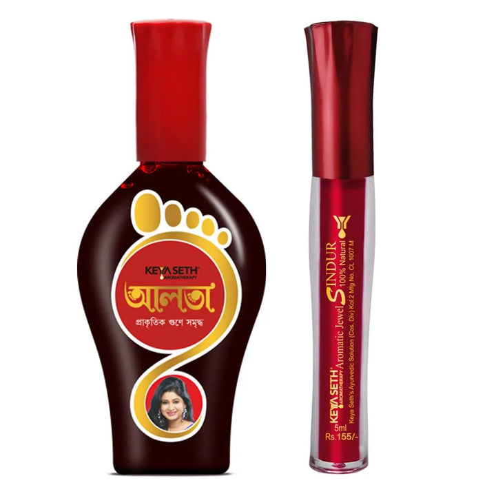 Aromatic Alta 1Pcs + 100% Natural Aromatic Liquid Maroon Sindoor 1Pcs - Keya Seth Aromatherapy