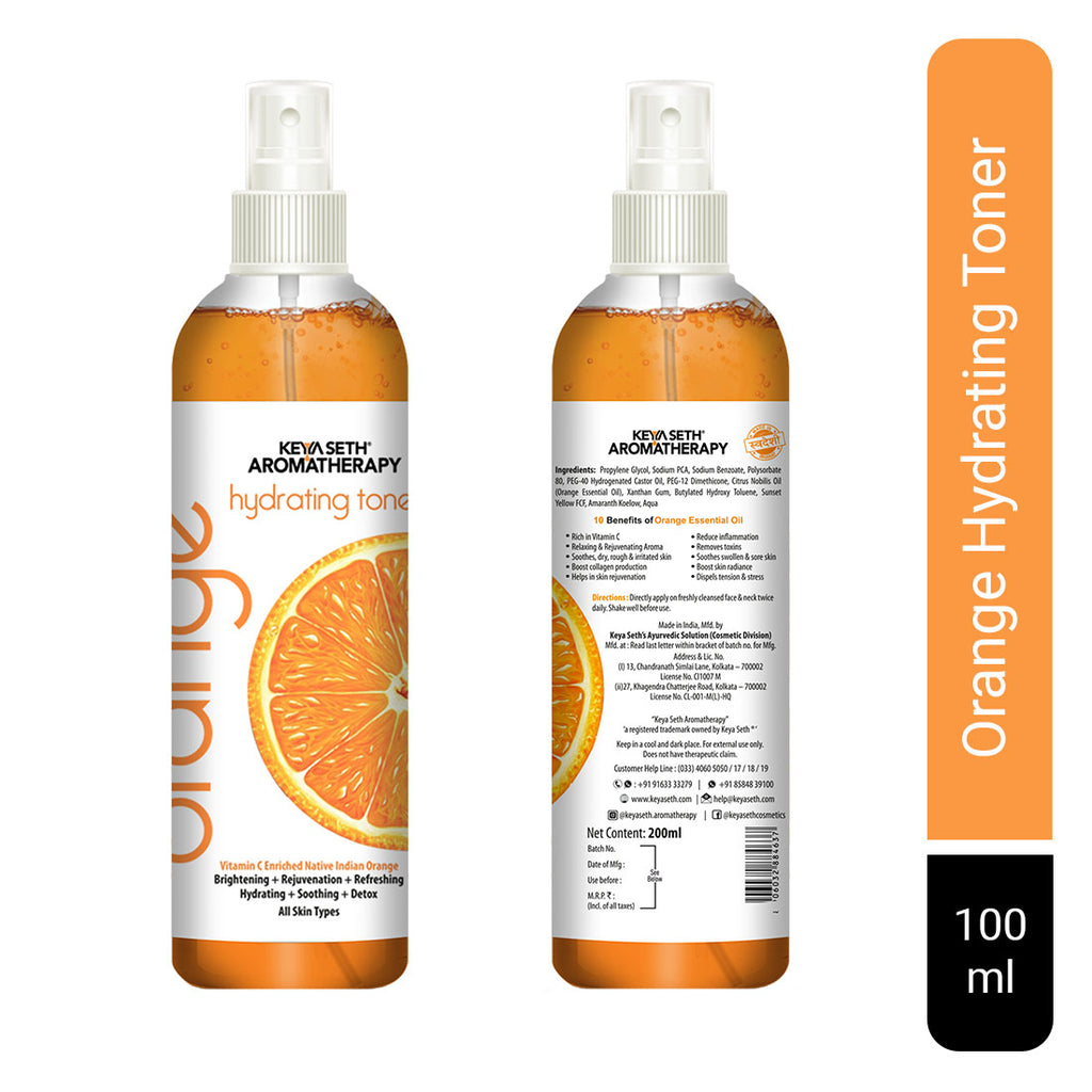 Orange Hydrating Toner, Vitamin C Enriched, Brightening, Rejuvenating, Refreshing, Soothing & Detox for All Skin Types, Orange Essential Oil, Toner, Keya Seth Aromatherapy