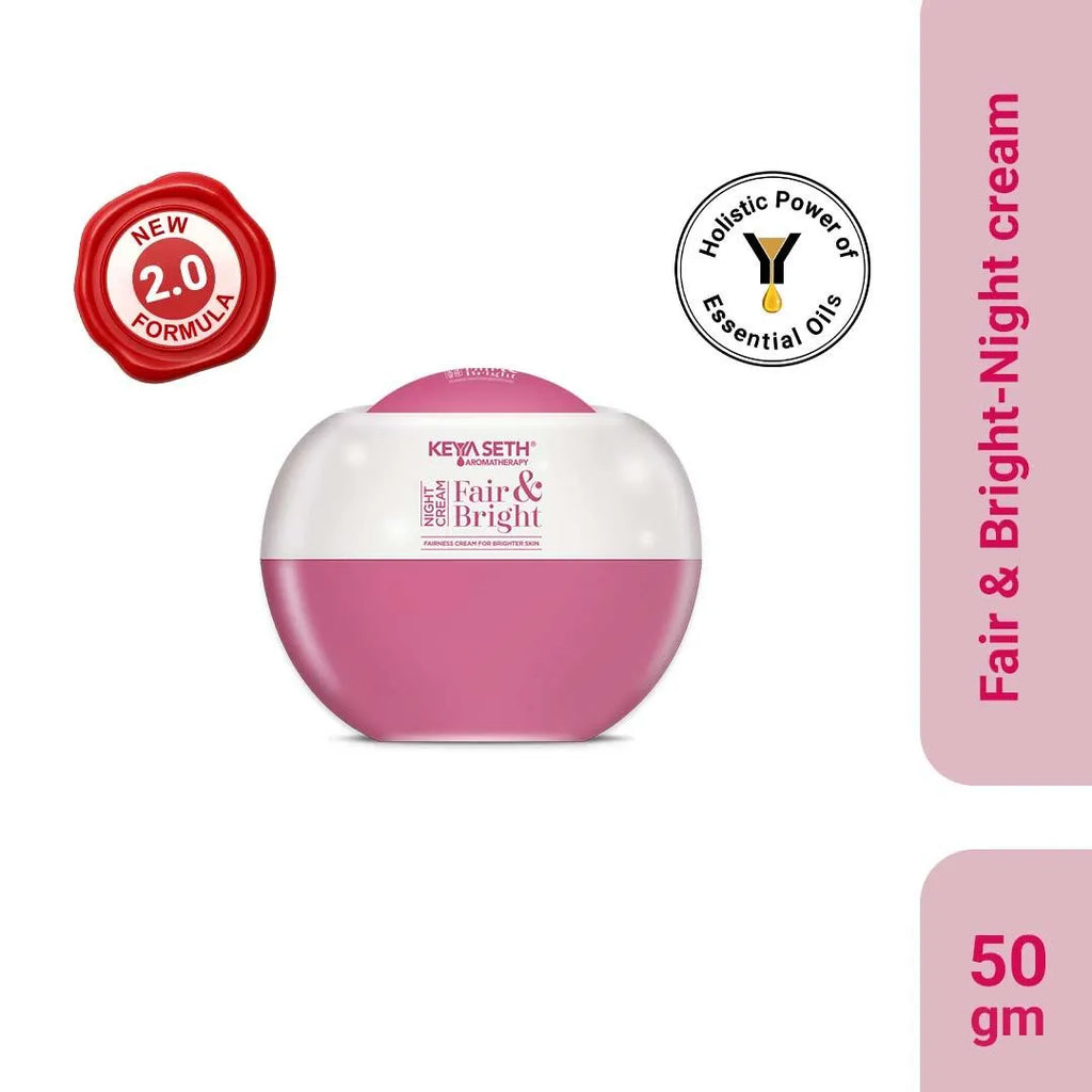 Fair & Bright Night Cream, Skin Brightening, Whitening, with Vitamin C, B3 & B6 Moisturizer with Lavender & Geranium Essential Oil, Fairness Treatment, Keya Seth Aromatherapy