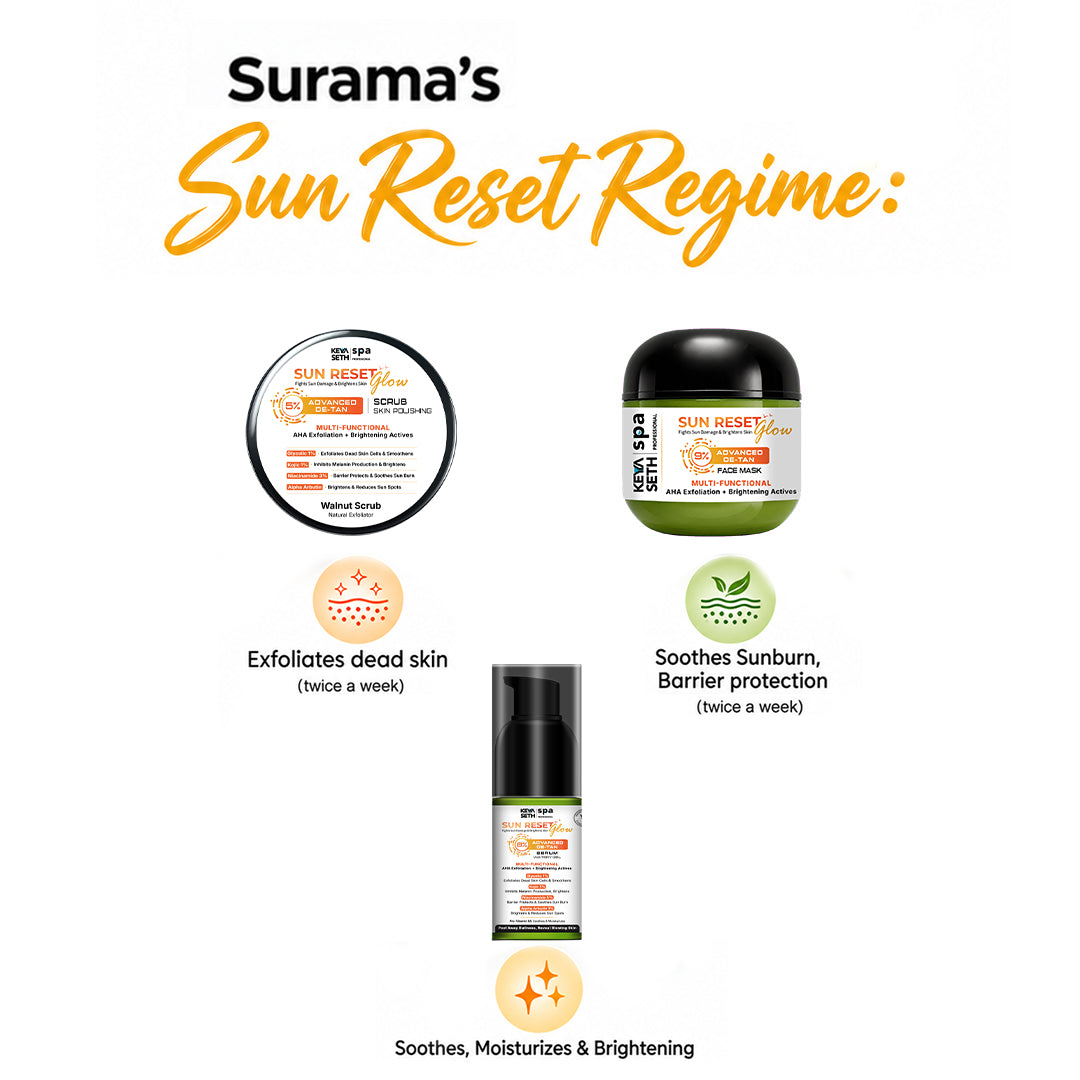Surama’s Face De-Tan Ritual – Advanced Sun Damage & Tan Removal Scrub, Serum & Face Mask for Dark Spots, Pigmentation, Brightening & Even-Toned Glowing Skin