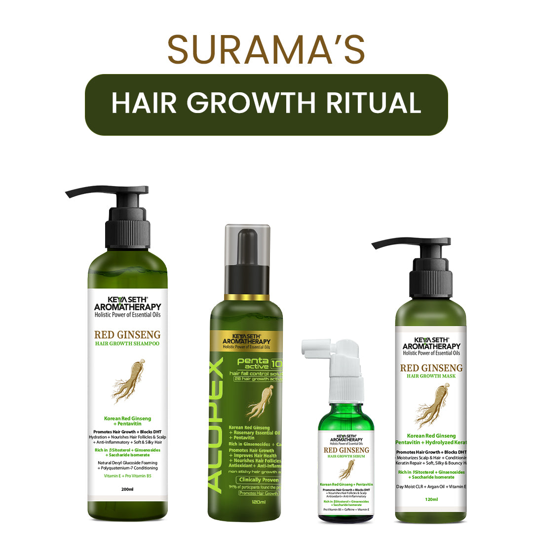 Surama’s Hair Care Ritual- Korean Red Ginseng Serum, Alopex Penta Active 10 Serum, Red Ginseng Shampoo, & Red Ginseng Mask for Scalp Health & Hydration, Stop Hair Fall & Promote New Hair Growth