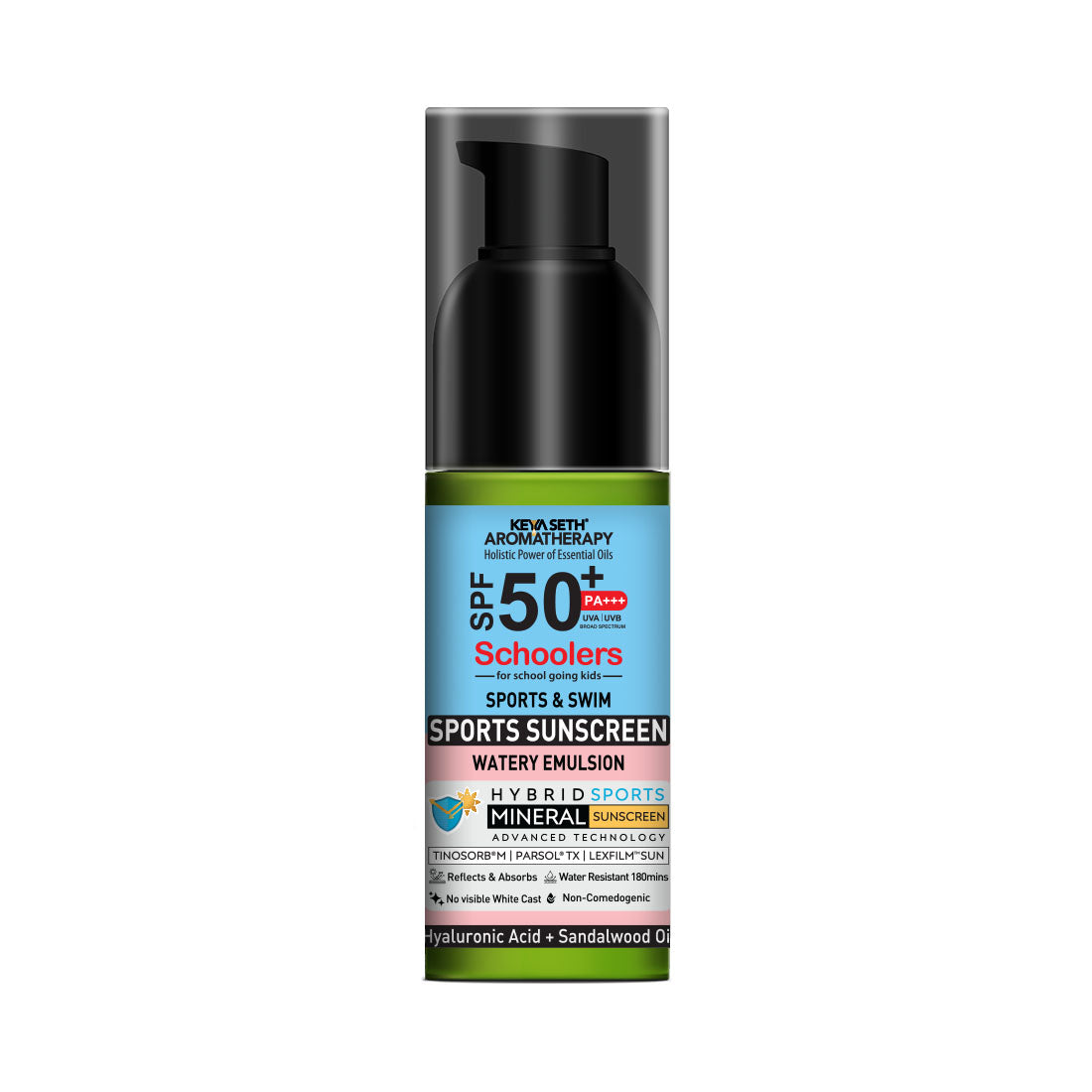 Schoolers SPF 50 PA+++, Kids Sports Mineral Watery Sunscreen Boys & Girls, No White Cast, Water Resistant 180 Mins, Tinosorb M + Parsol TX - Keya Seth Aromatherapy