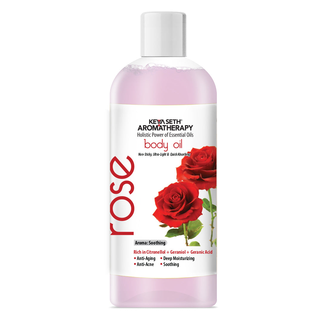 Rose Body Oil - Deep Moisturising, Anti-Ageing, Soothing For Glowing Skin; Non-Sticky, Quick-Absorbing - Keya Seth Aromatherapy