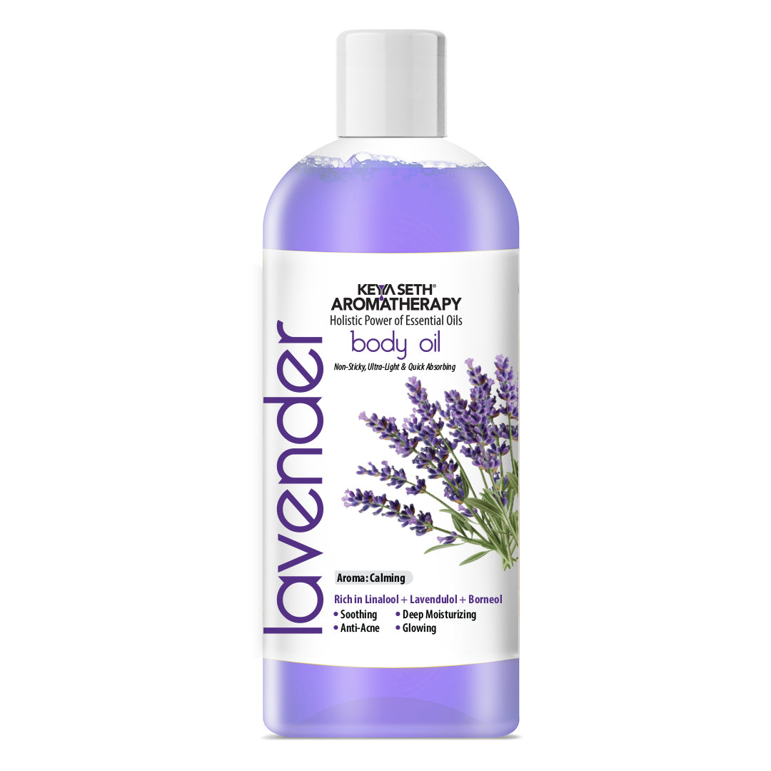 Lavender Body Oil - Deep Moisturizing, Anti-Acne, Soothing For Glowing Skin; Non Sticky, Quick Absorbing - Keya Seth Aromatherapy