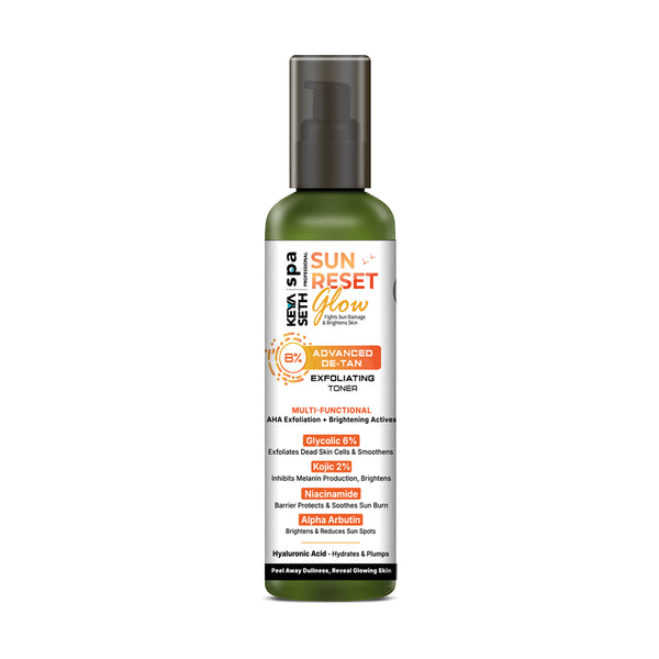 8% Advanced De Tan SUN Reset Glow Exfoliating Toner 6% Glycolic, 2% Kojic, Niacinamide, Alpha Arbutin, Fights Sun Damage & Brightens Skin - Keya Seth Aromatherapy