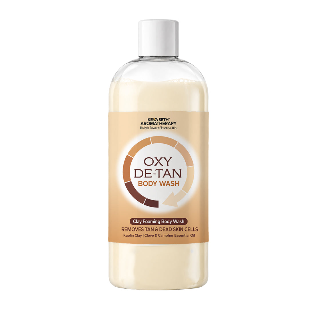 Oxy-De-Tan Clay Foaming Body Wash - Removes Tan & Dead Skin, Glowing & Lightens Skin with Essential Oils - Keya Seth Aromatherapy