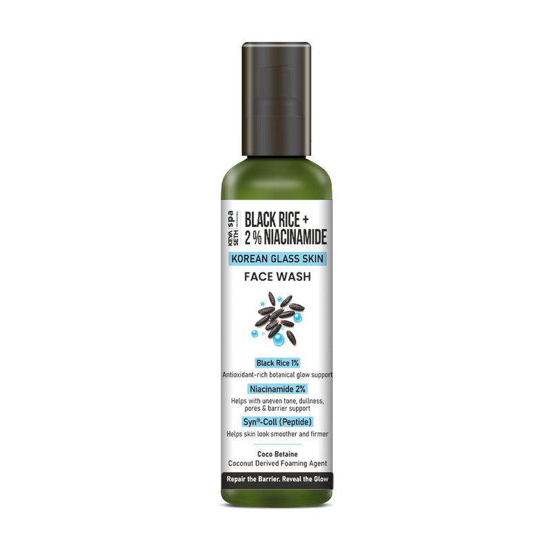 Korean Glass Skin Face Wash – 1% Black Rice, 2% Niacinamide & Peptide, Brightens, Smoothens, Minimizes Pores & Strengthens Skin Barrier - Keya Seth Aromatherapy