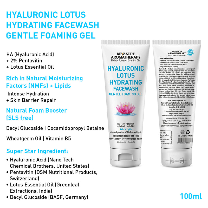 Hyaluronic Lotus Hydrating Facewash, 2 % Pentavitin + Natural Glucoside Foaming, NMFs + Lipids, Skin Barrier Repair, Gentle SLS Free