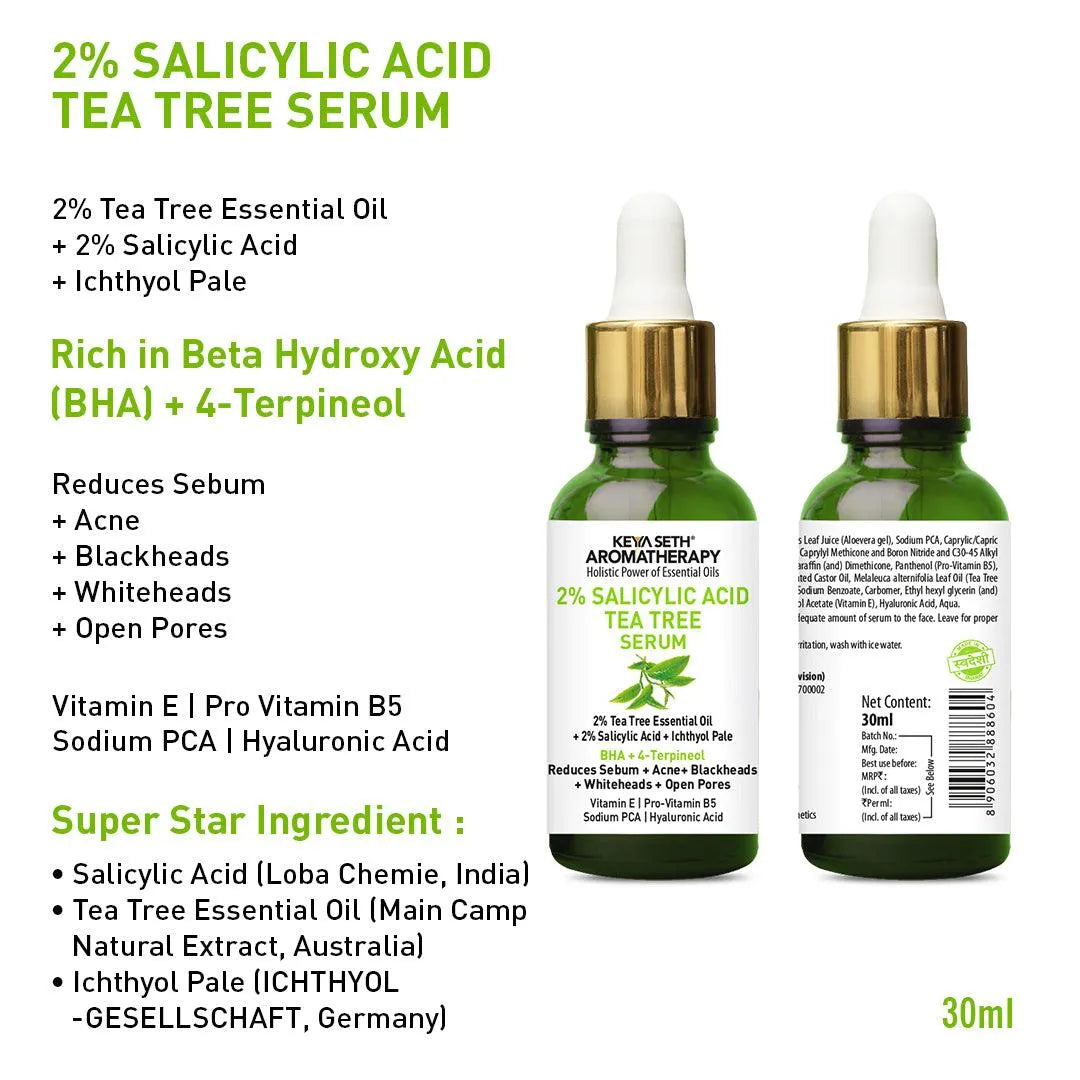 Acne Solution Kit: 2% Salicylic Acid Tea Tree Oil Facewash & Serum