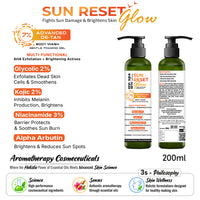 7% Advanced De Tan SUN RESET Glow Foaming Body Wash Gel, 2% Glycolic, 2% Kojic, 3% Niacinamide, Alpha Arbutin, Fights Sun Damage & Brightens Skin - Keya Seth Aromatherapy