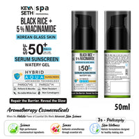 Korean Glass Skin Hybrid Aqua Serum Sunscreen SPF 50 PA+++ – Black Rice & 5% Niacinamide, Watery Gel, No White Cast, Water-Resistant with Parsol HS & M - Keya Seth Aromatherapy