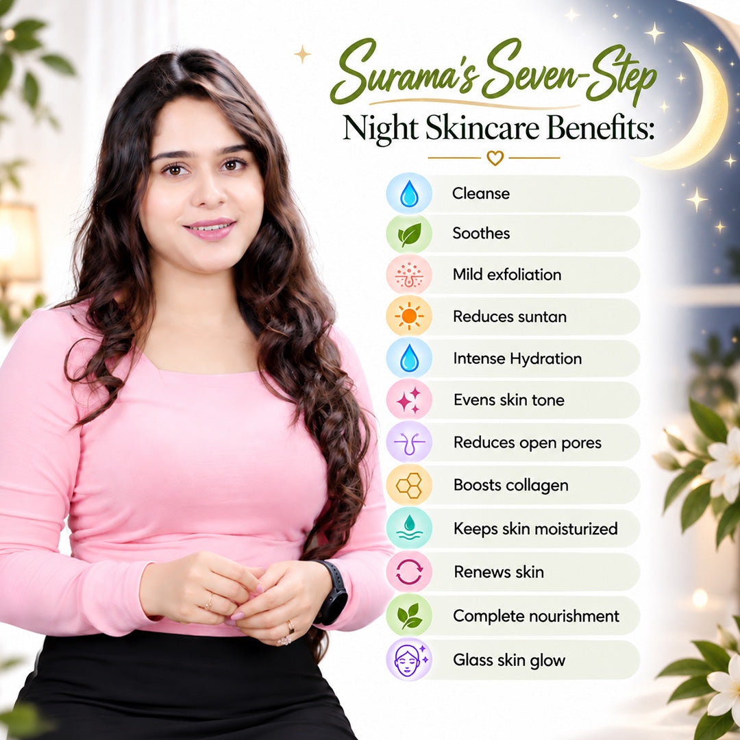 Surama’s Night Skin Care Ritual – Hydrating Face Wash, Exfoliating Toner, Hyaluronic Acid & Vitamin C Serums, Black Rice Moisturizer & Pudding Mask for Deep Hydration, Barrier Repair, Brightening & Anti-Ageing