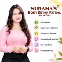 Surama’s Body Detan Ritual with  Oxy Detan Soap, Oxy Detan Scrub, & Oxy Detan Pack - Exfoliates, Removes Tan, Brightens & Locks Skin Hydration