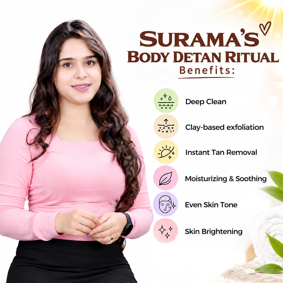 Surama’s Body Detan Ritual with  Oxy Detan Soap, Oxy Detan Scrub, & Oxy Detan Pack - Exfoliates, Removes Tan, Brightens & Locks Skin Hydration