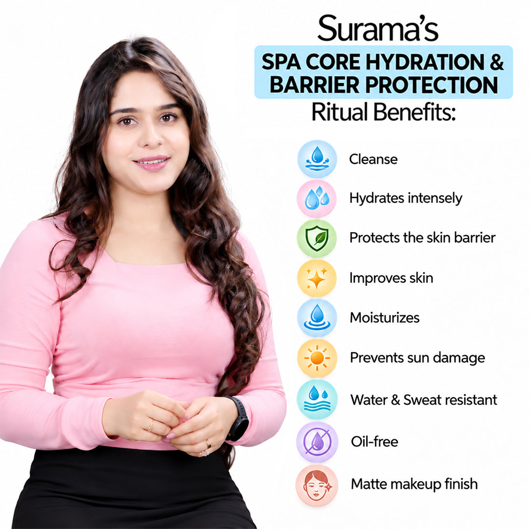 Surama’s Day Skin Care Ritual – Hydrating Face Wash, 1.5% Hyaluronic Acid Serum, Hyaluronic Sunscreen SPF50 & Matte Loose Translucent Powder for Intense Hydration, Barrier Repairing, Anti-Ageing & UV Protection