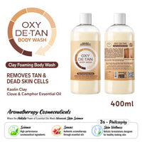 Oxy-De-Tan Clay Foaming Body Wash - Removes Tan & Dead Skin, Glowing & Lightens Skin with Essential Oils