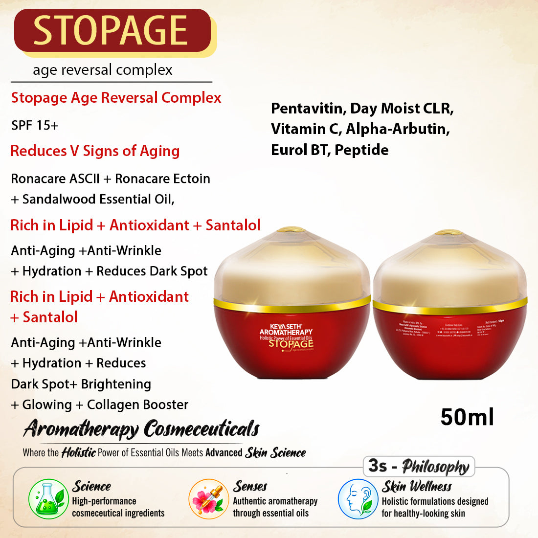 Stopage-Age Reversal Treatment - Reduces Signs of Aging & Control Wrinkles, Rejuvenating, Night Cream for Glowing & Youthful Skin with Goodness of Essential Oil - Keya Seth Aromatherapy