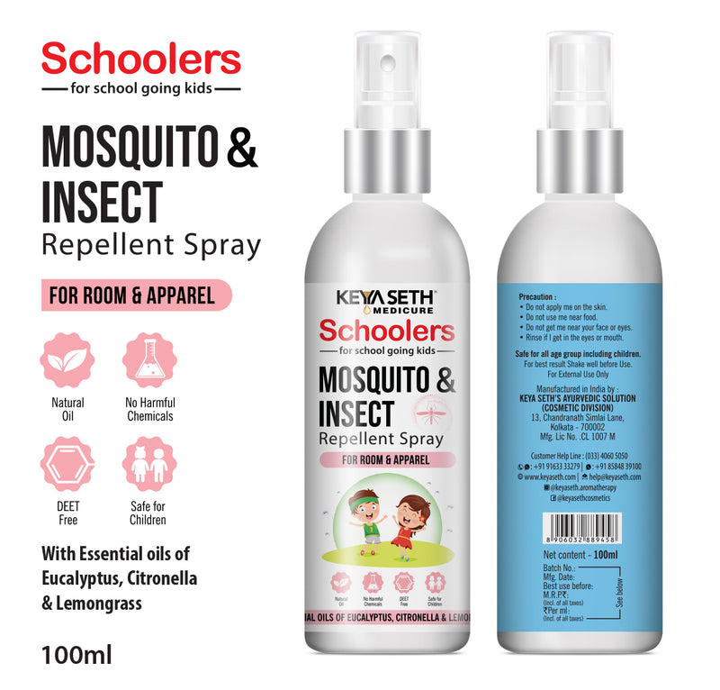 Schoolers Baby & Kids Mosquito - Insect Repellent Spray- Advanced Protection with Citronella, Eucalyptus & Lemongrass Oils For Room & Apparel - Keya Seth Aromatherapy