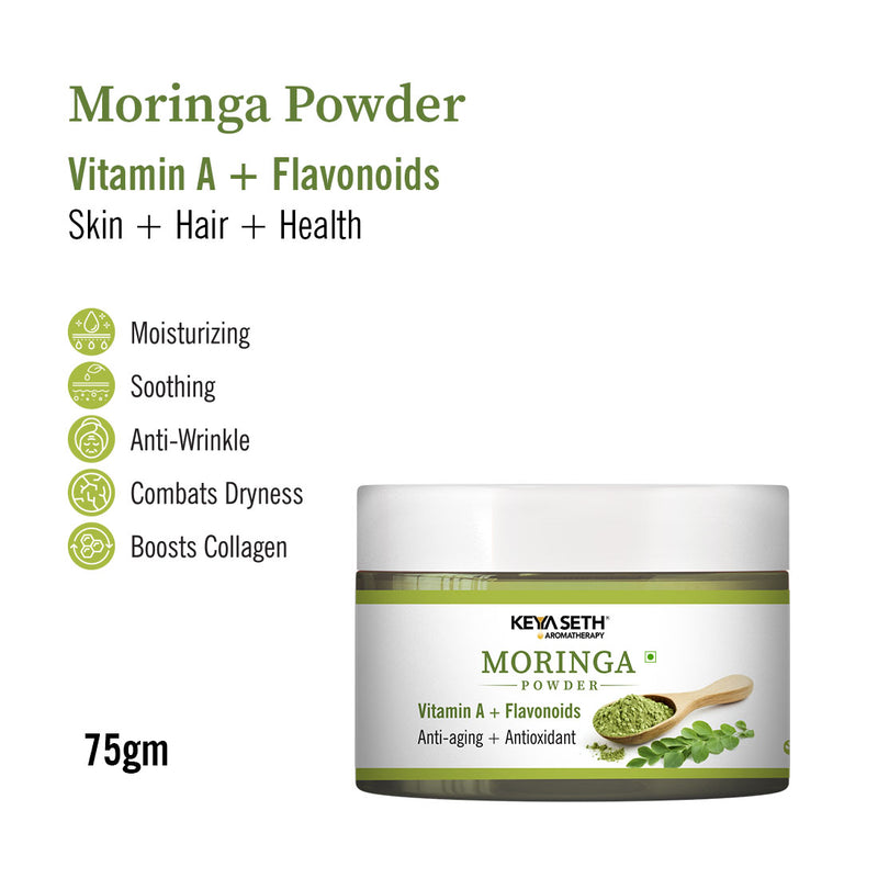 Moringa Powder with Vitamin A & Flavonoids for Hydration, Soothing, Anti-Wrinkle, Dryness Relief, Weight Loss Support, Boost Energy & Collagen - Keya Seth Aromatherapy