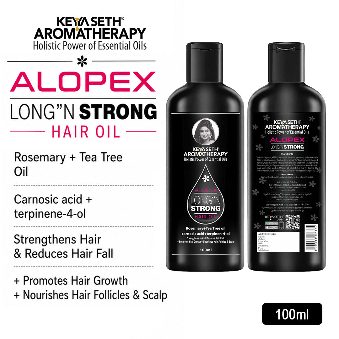 Alopex Long N Strong Hair Oil with Rosemary & Tea Tree Essential Oil – Strengthens Hair, Reduces Hair Fall, Promotes Hair Growth & Nourishes Hair Follicles & Scalp - Keya Seth Aromatherapy