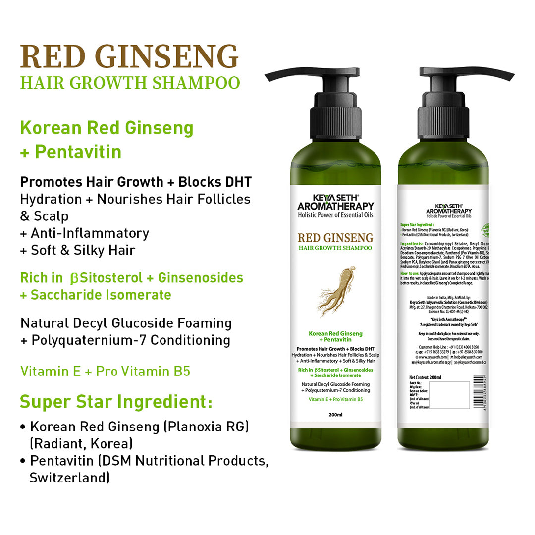 Korean Hair Growth Serum Treatment Kit – Mild Foaming Shampoo & Hair Serum with Red Ginseng, Caffeine, Pentavitin & Vitamin E for Hair Fall Control, DHT Block & Scalp Nourishment - Keya Seth Aromatherapy
