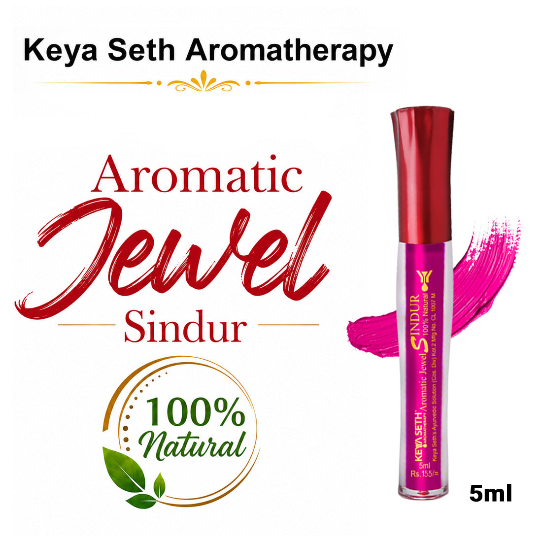 Aromatic 100% Natural Liquid Sindoor (Magenta) - Long lasting & Waterproof with Floral Pigment - Keya Seth Aromatherapy
