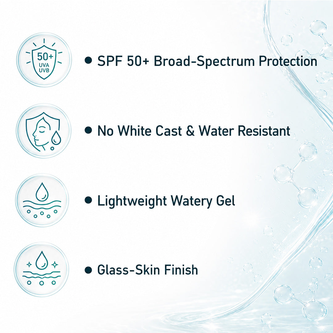 Korean Glass Skin Hybrid Aqua Serum Sunscreen SPF 50 PA+++ – Black Rice & 5% Niacinamide, Watery Gel, No White Cast, Water-Resistant with Parsol HS & M - Keya Seth Aromatherapy
