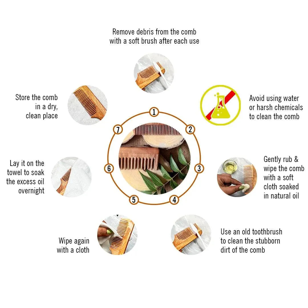 Pocket Neem Wood Comb for Men, Hair & Beard, Hair Growth & Detangling ...