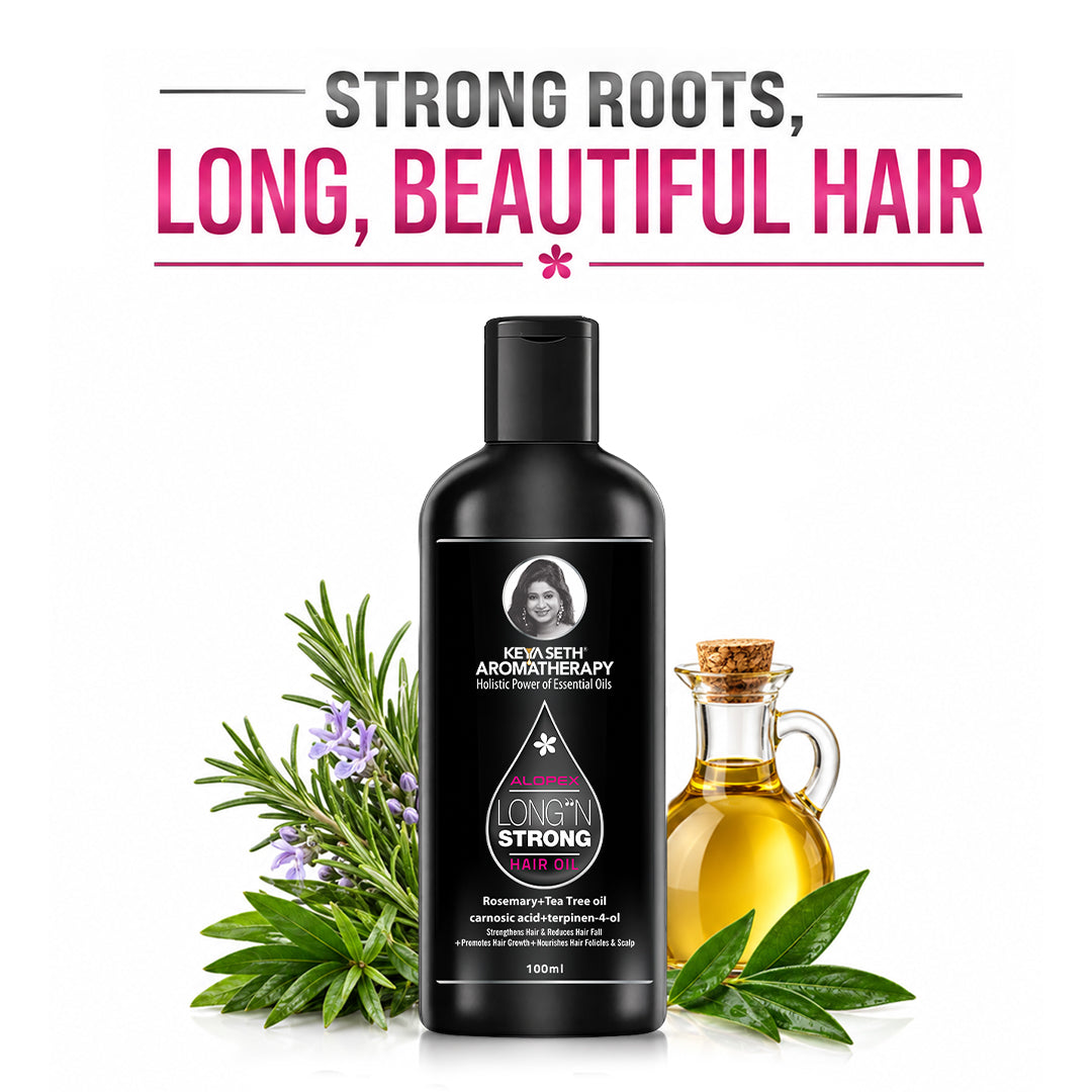 Alopex Long N Strong Hair Oil with Rosemary & Tea Tree Essential Oil – Strengthens Hair, Reduces Hair Fall, Promotes Hair Growth & Nourishes Hair Follicles & Scalp - Keya Seth Aromatherapy