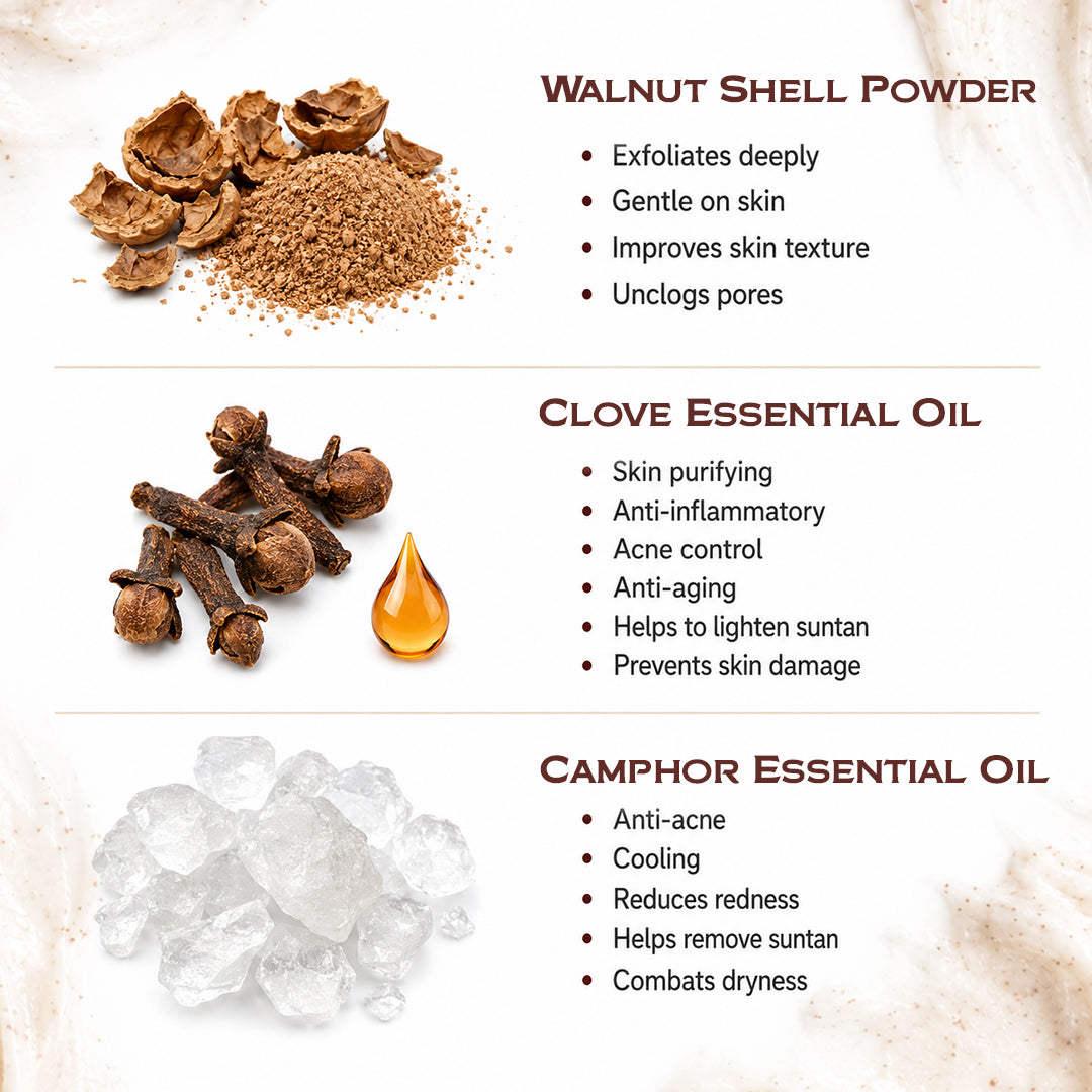 Oxy De Tan Face & Body Polishing Walnut Scrub - Removes Tan, Glowing & Lightens Skin with Essential Oils - Keya Seth Aromatherapy