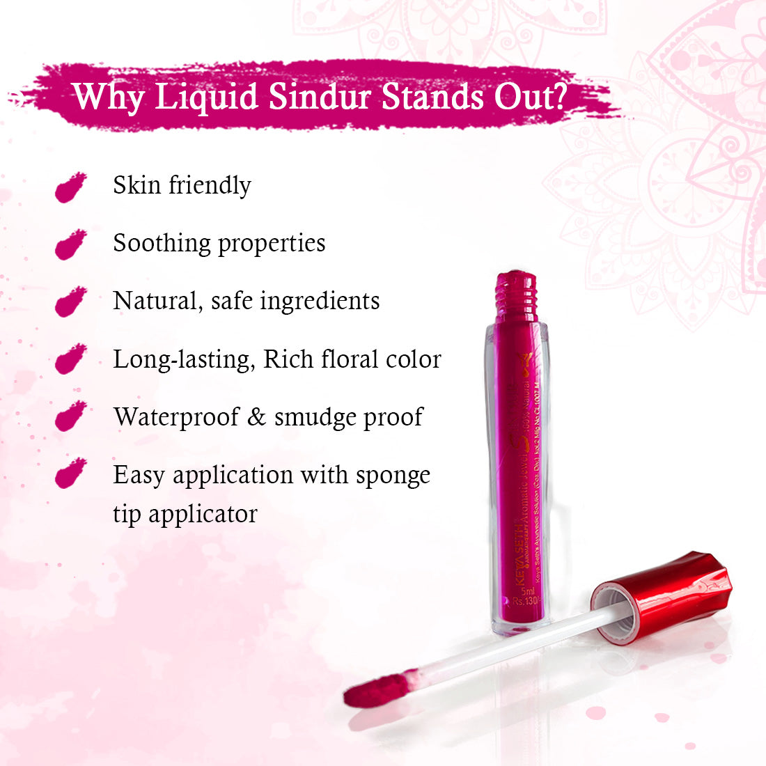 Aromatic 100% Natural Liquid Sindoor (Magenta) - Long lasting & Waterproof with Floral Pigment - Keya Seth Aromatherapy