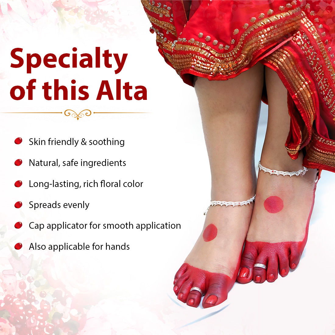 100% Natural Red Alta Feet Colour Enriched with Floral Pigments, No Side- Effects - Keya Seth Aromatherapy