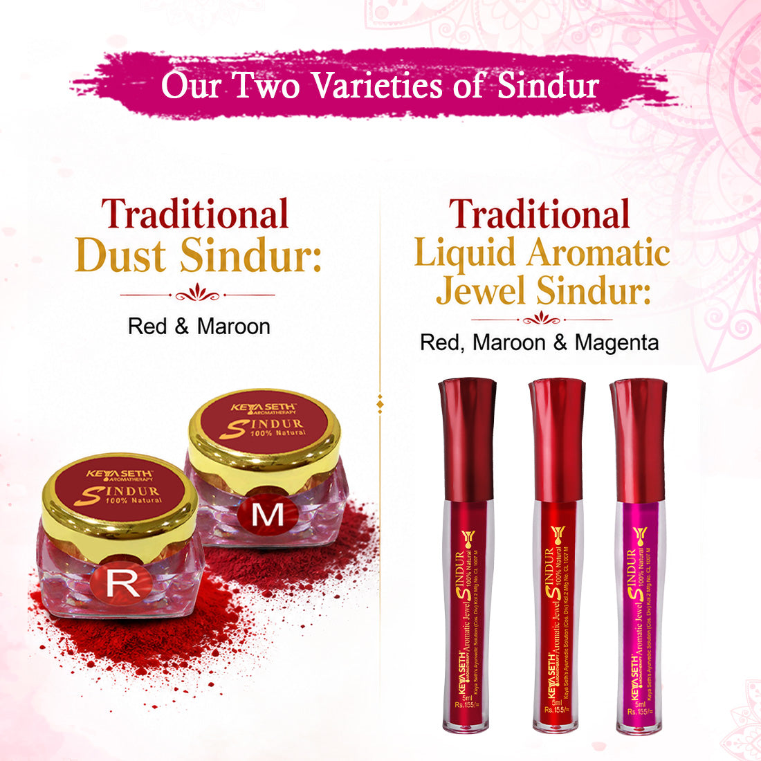 Aromatic 100% Natural Liquid Sindoor (Magenta) - Long lasting & Waterproof with Floral Pigment - Keya Seth Aromatherapy