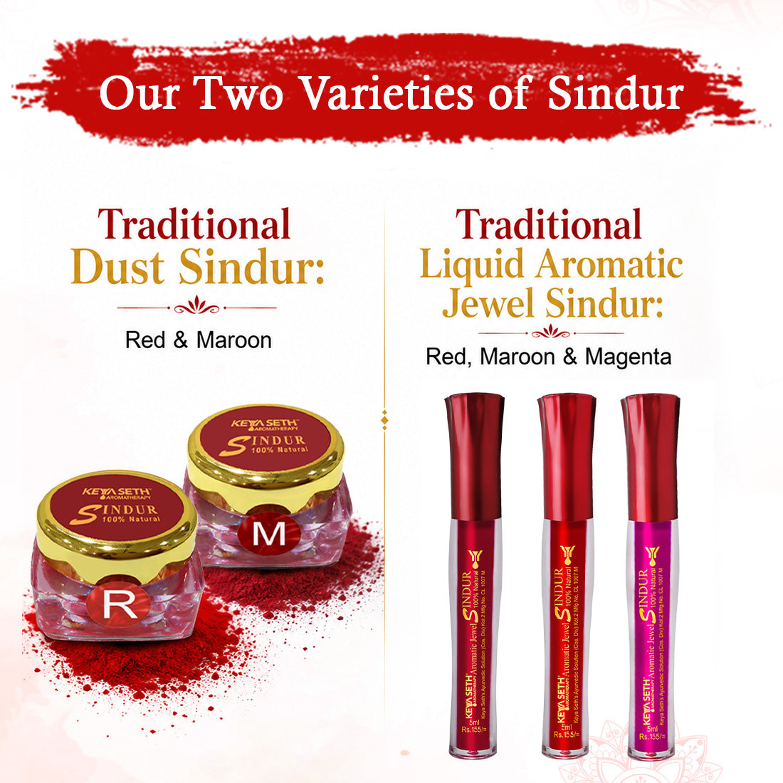 100% Natural Dust Sindoor Red with Herbs Extracts & Floral Pigments Kumkum, No side Effects & No Hair Fall - Keya Seth Aromatherapy