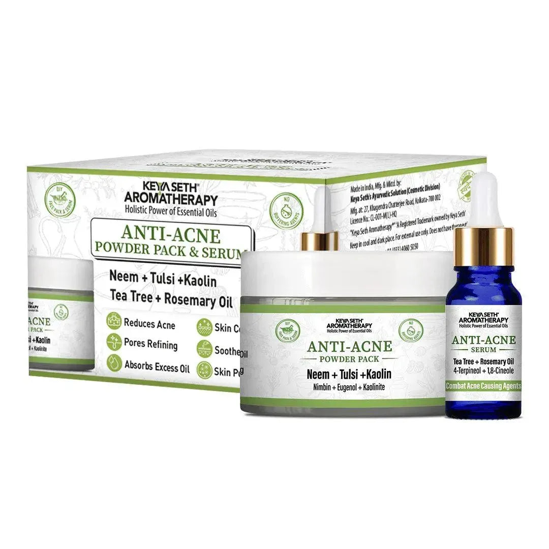 Anti Acne Powder Pack & Serum with Neem, Tulsi, Tea Tree & Kaolin