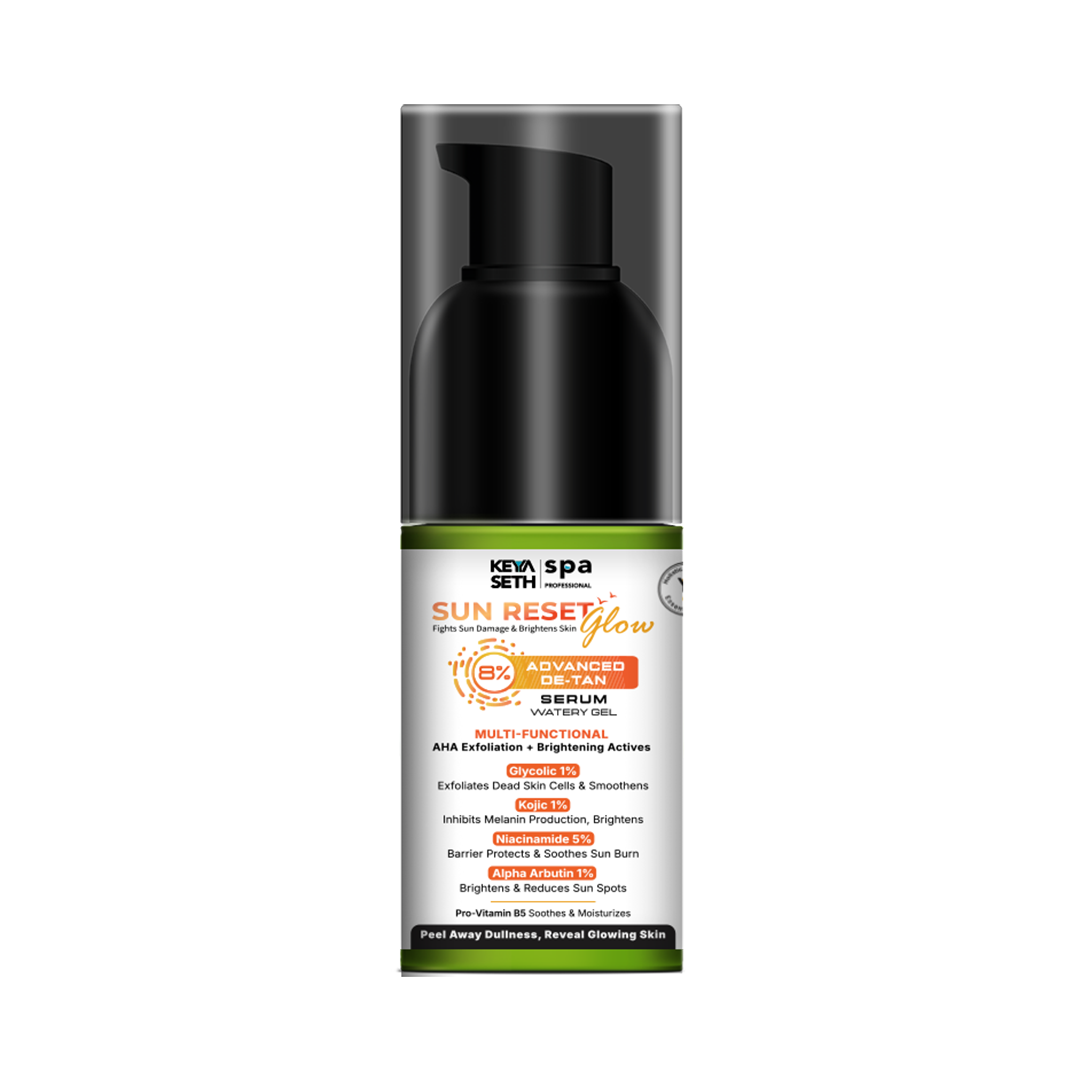 8% Advanced De-Tan SUN RESET Glow Serum Gel with 1% Glycolic Acid, 1% Kojic Acid, 5% Niacinamide & 1% Alpha Arbutin, Fights Sun Damage & Brightens Skin - Keya Seth Aromatherapy