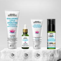 Daily Skincare Routine for Dry & Combination Skin – Hyaluronic Lotus Face Wash, 1.5% Hydrating Serum, Gel Moisturizer with 2% Pentavitin & SPF 50 PA+++ Sunscreen for Intense Hydration and Skin Barrier Repair
