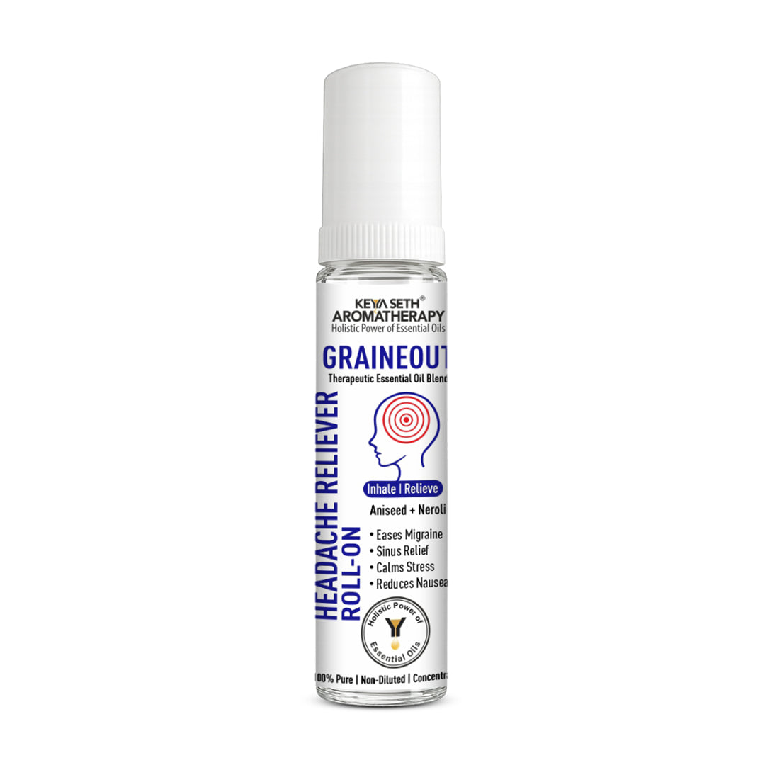 Graineout Headache Reliever Roll-On for Migraine, Sinus, Stress & Nausea with Aniseed & Neroli Oils - Keya Seth Aromatherapy