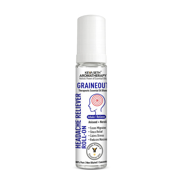 Graineout Headache Reliever Roll-On for Migraine, Sinus, Stress & Nausea with Aniseed & Neroli Oils - Keya Seth Aromatherapy