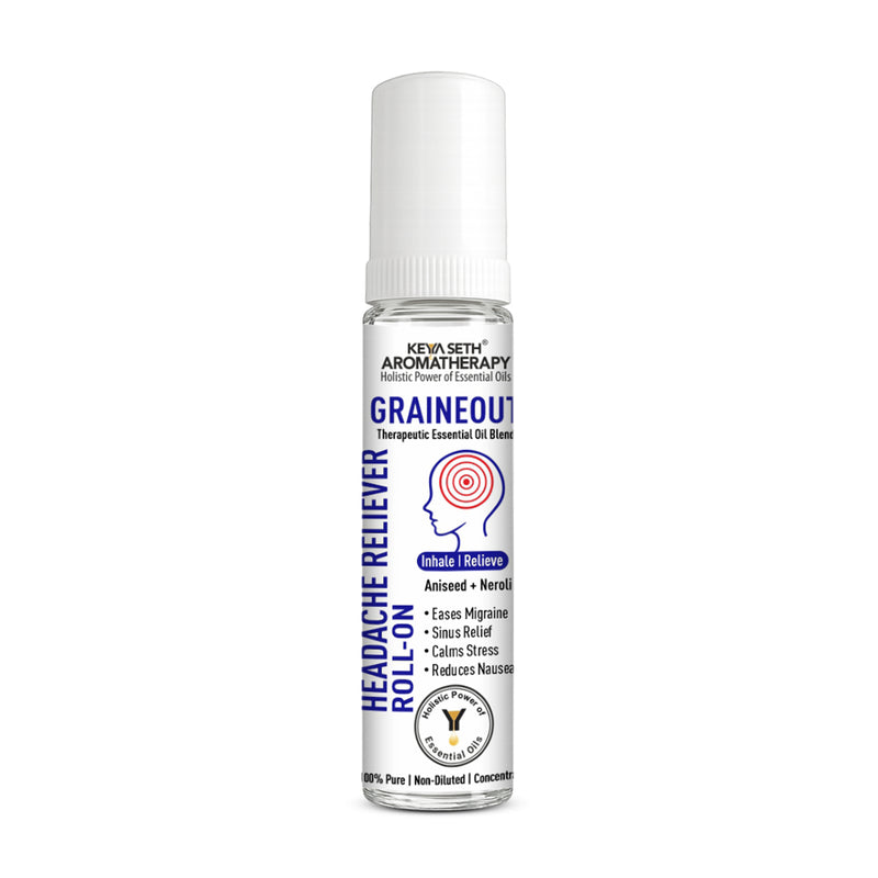 Graineout Headache Reliever Roll-On for Migraine, Sinus, Stress & Nausea with Aniseed & Neroli Oils - Keya Seth Aromatherapy