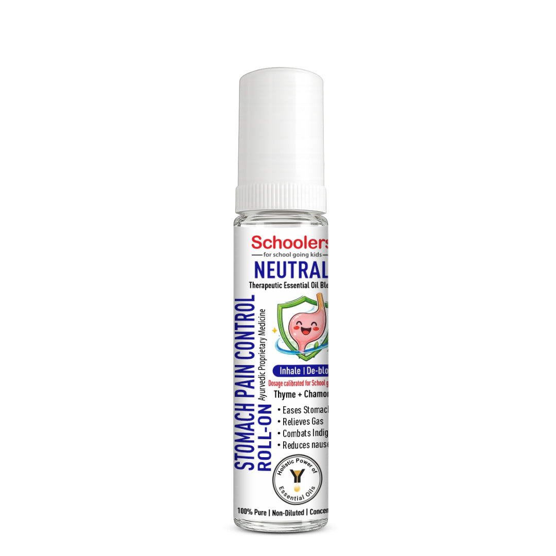 Schoolers Neutral Baby & Kids Stomach Pain Control Roll-On - Tummy Relief, Gas, Nausea & Indigestion - Keya Seth Aromatherapy