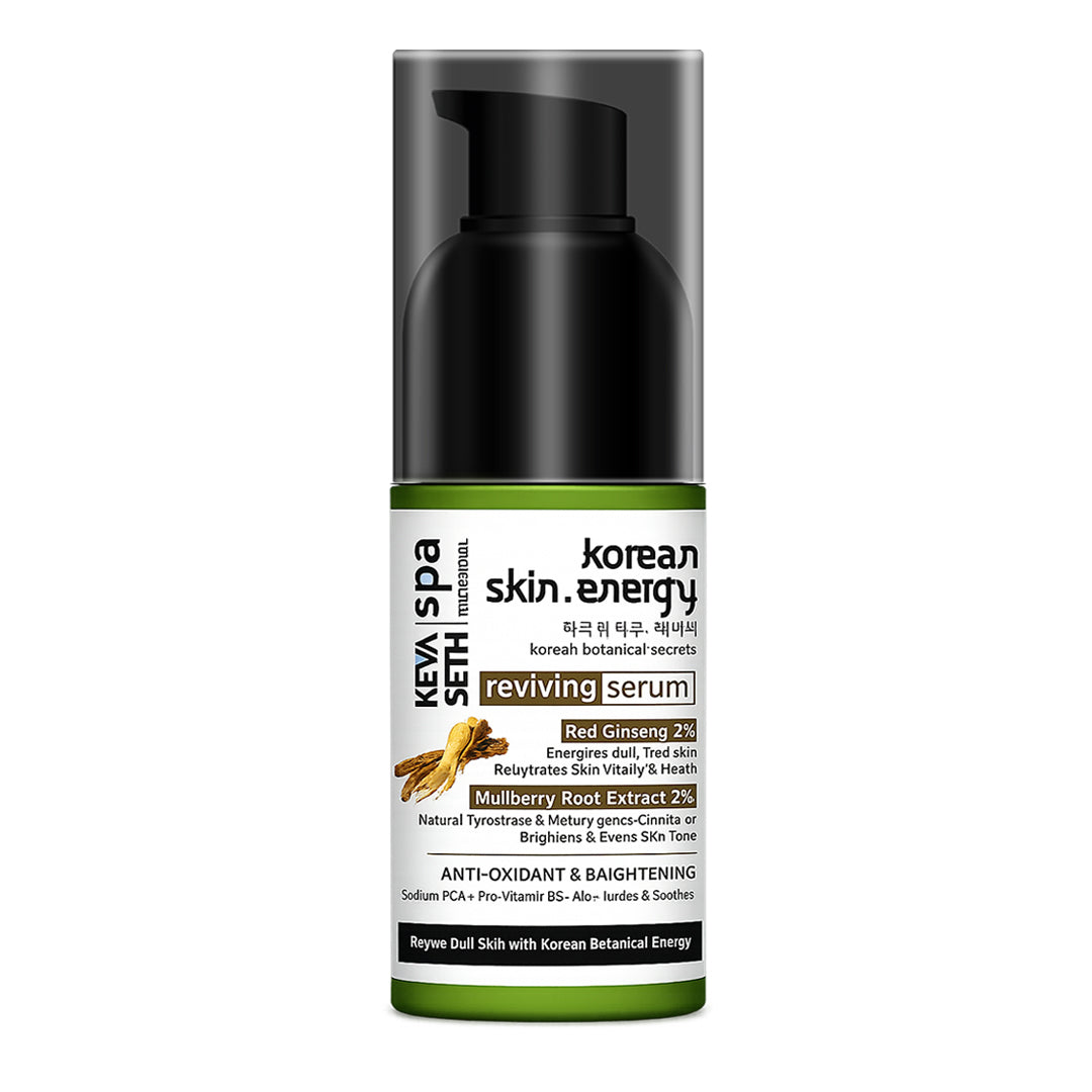 Korean Skin Energy Reviving Serum - 2% Korean Red Ginseng & 2% Mulberry Root Extract, Energizes Dull Skin, Brightens Uneven Tone & Restores Skin Vitality - Keya Seth Aromatherapy
