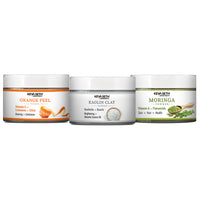 Tricolour Powder Face Pack Combo: Orange Peel, Kaolin & Moringa Powders for Skin Brightening, Oil Control, Detoxification For Fresh, Radiant-Looking Complexion