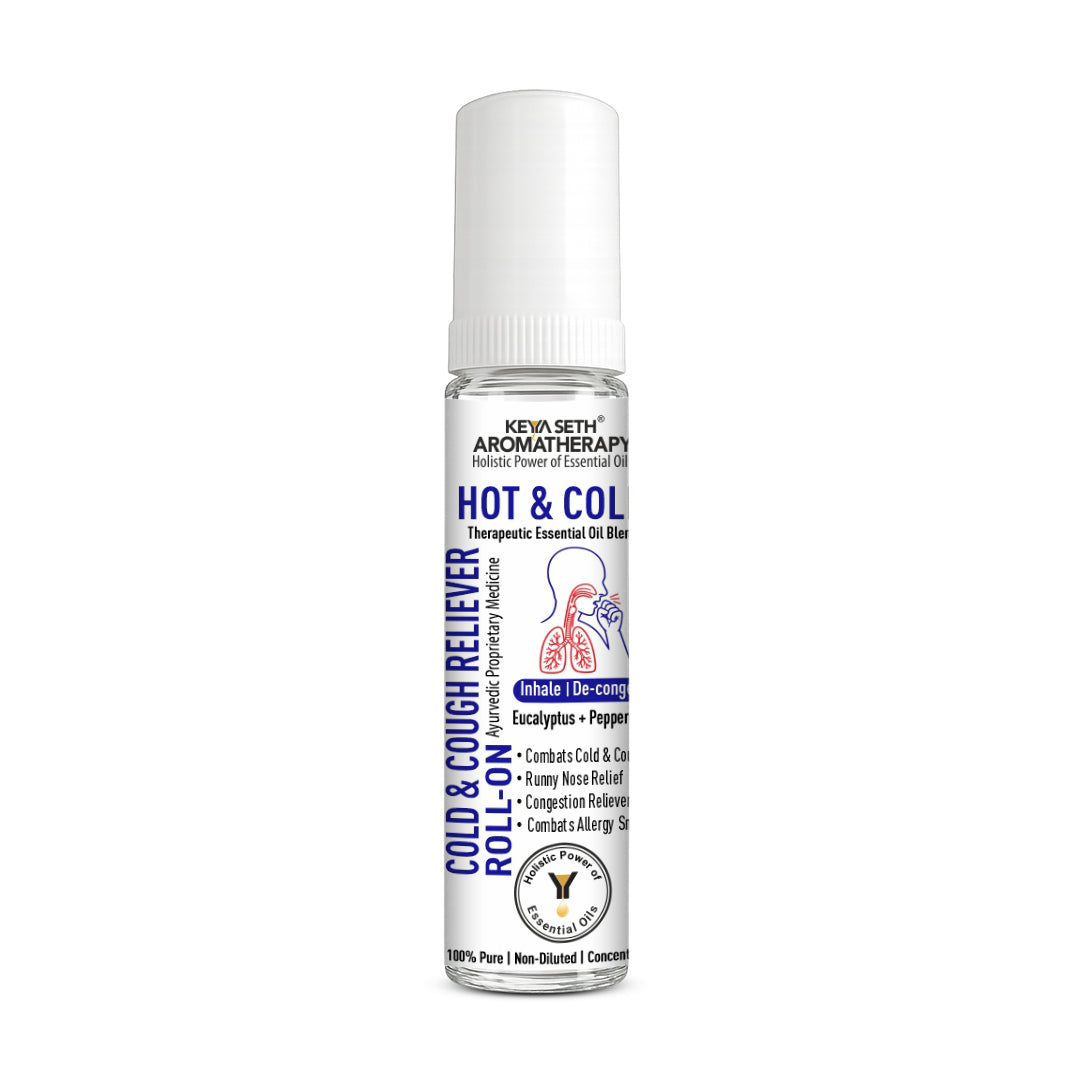 Hot & Cold – Cold & Cough Reliever Roll-On for Runny Nose, Congestion, Sneezing with Eucalyptus & Peppermint Essential Oils - Keya Seth Aromatherapy