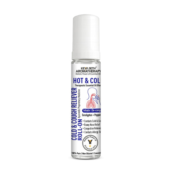 Hot & Cold – Cold & Cough Reliever Roll-On for Runny Nose, Congestion, Sneezing with Eucalyptus & Peppermint Essential Oils - Keya Seth Aromatherapy